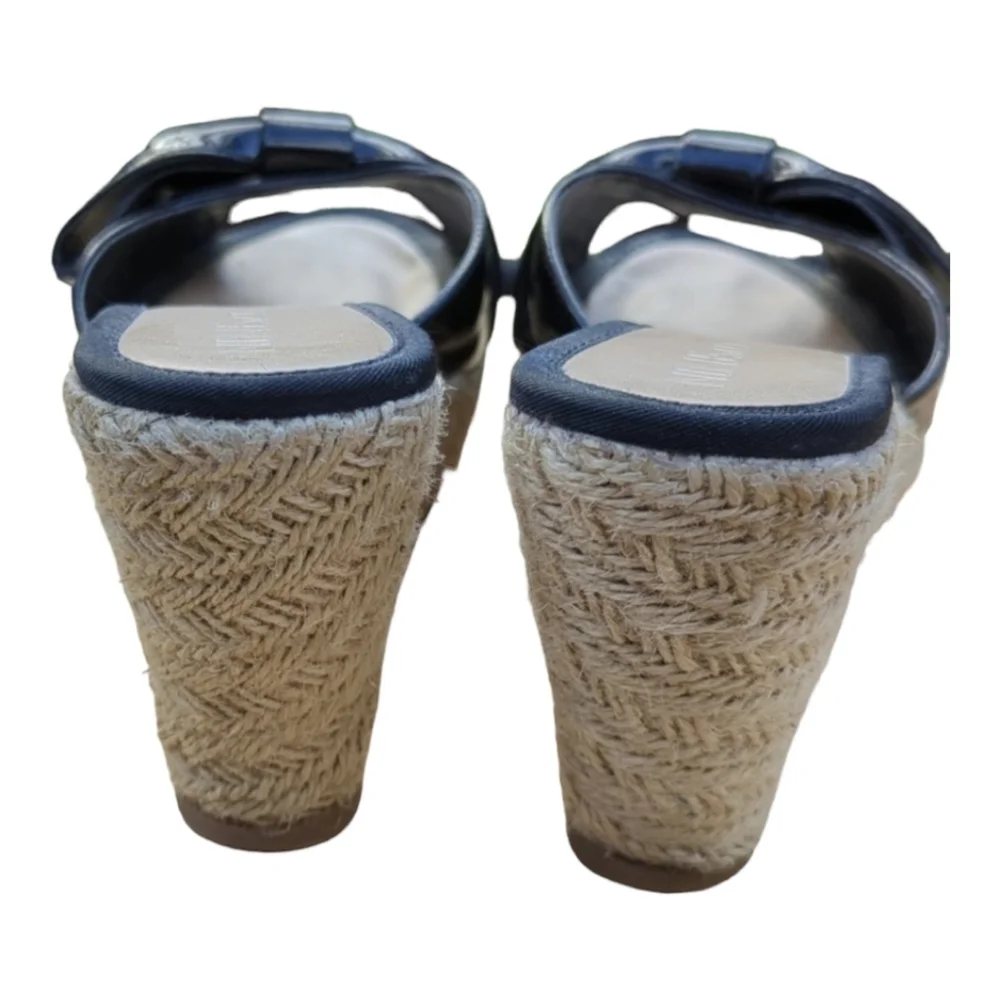 Nine & Co Sandals Womens‎ 8 M Enchanter Espadrille Wedge Black Faux Leath…